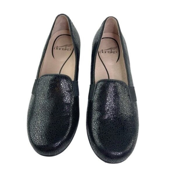 Dansko Black Leather Crackle Addy Loafers - Picture 2 of 6